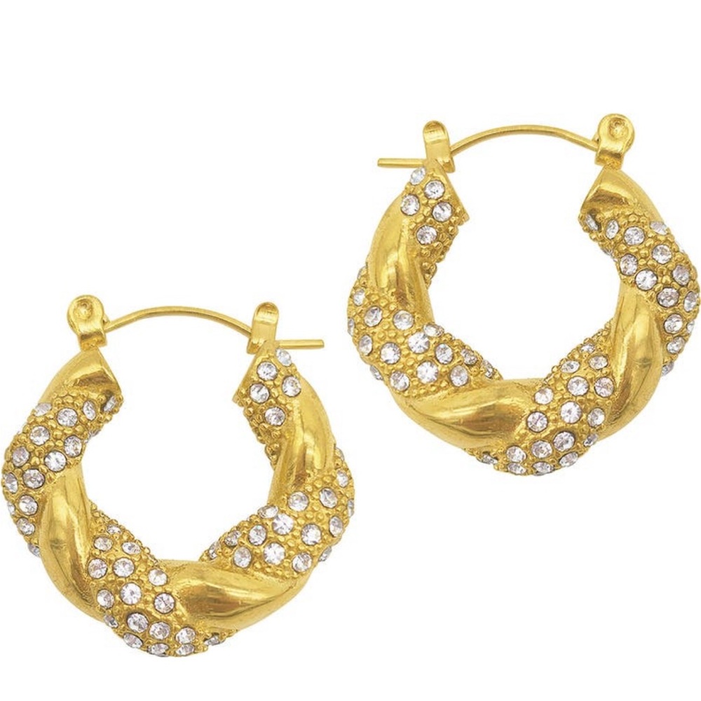 Adorina NWOT Twist Pave Water Resistant Wide hoop earrings
